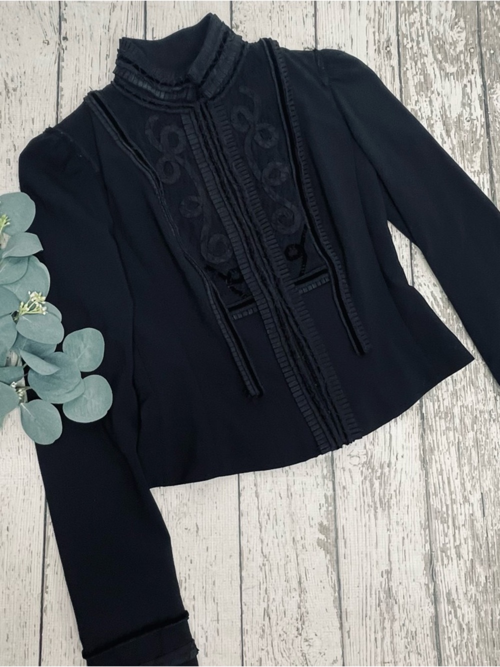 Elie Tahari Black Embroidered High-Neck Jacket